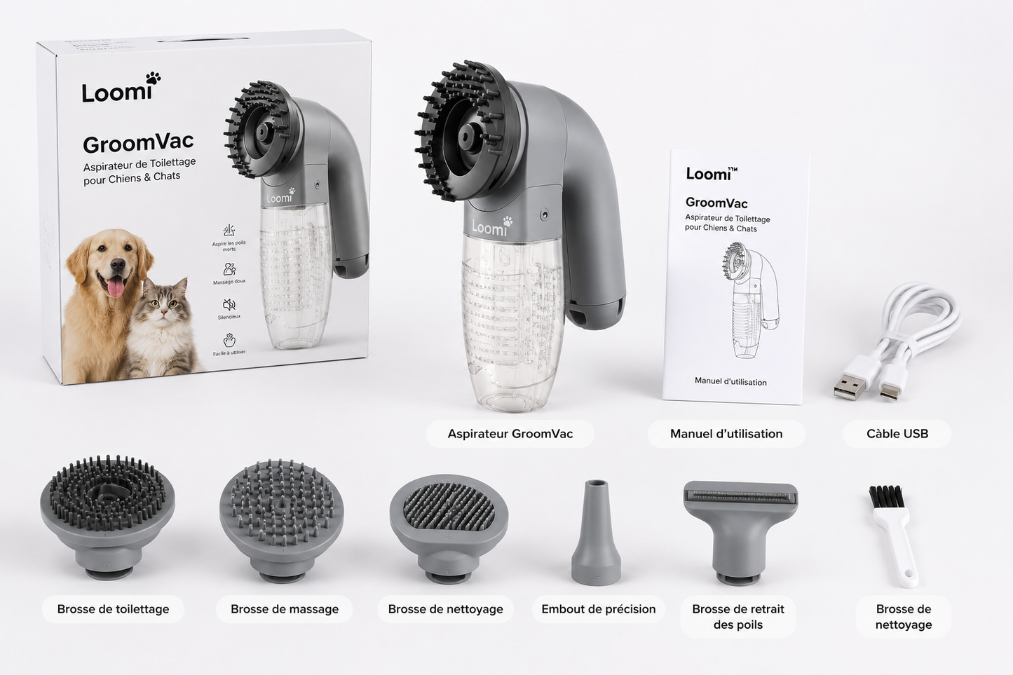 Loomi™ GroomVac - Aspirateur de Toilettage pour Chiens & Chats