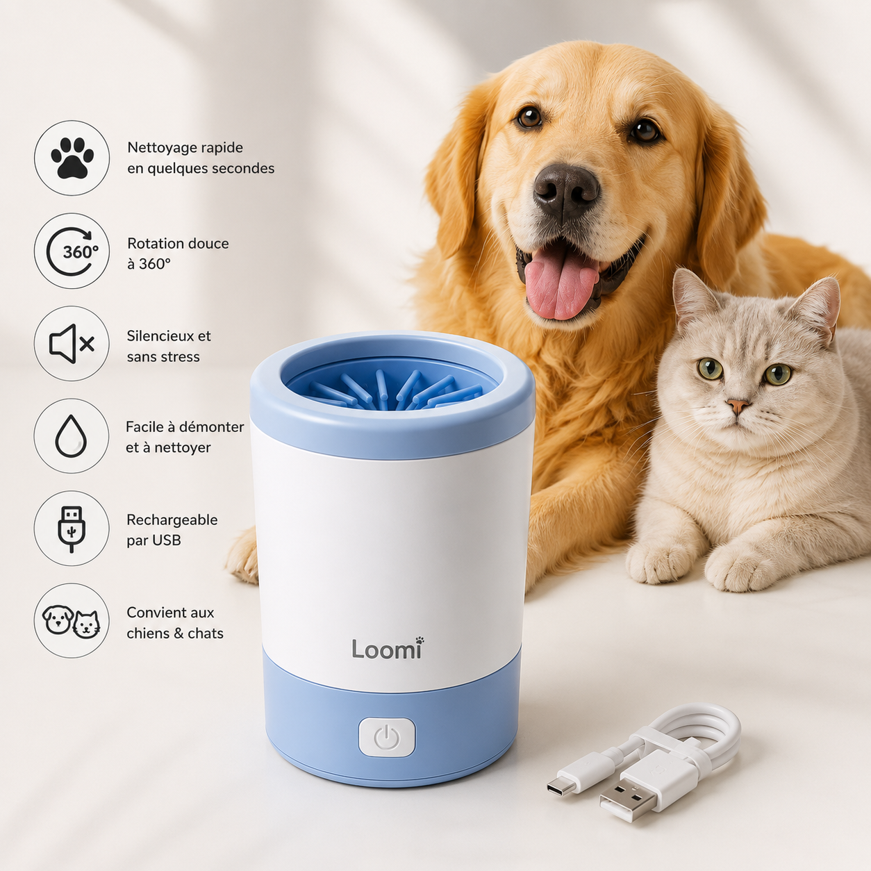 Loomi™ PawWash – Nettoyeur Électrique de Pattes pour Chien & Chat