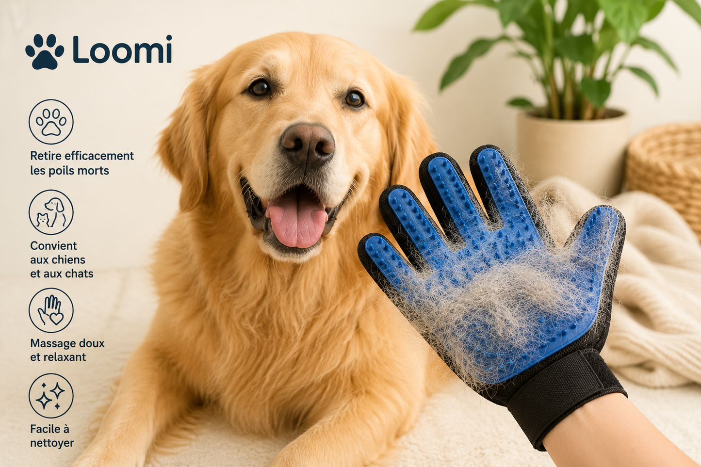 Loomi™ Gant de Toilettage Anti-Poils pour Chien & Chat